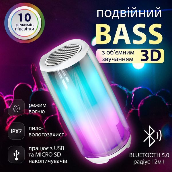 Портативна колонка 8 Вт с підсвічуванням і USB Білий PULSE5W PULSE5W фото